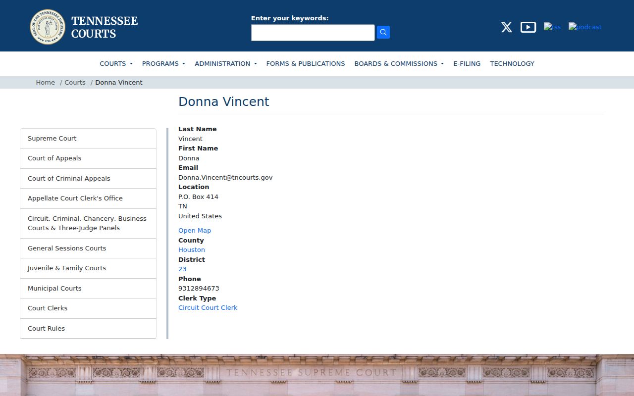 Circuit Court Clerk profile for Houston County court docket requests