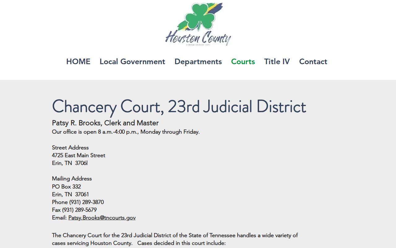Houston County Chancery Court page for court docket access