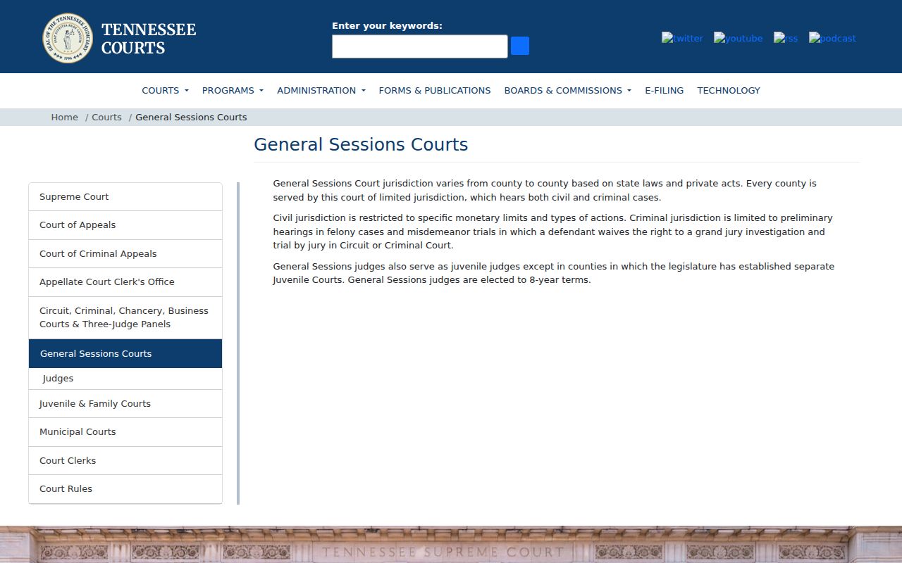 General Sessions information for a Houston County criminal docket search