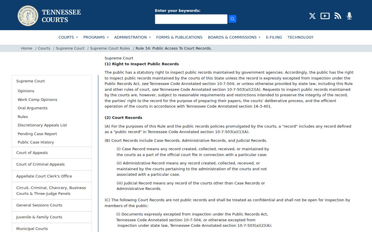 Houston County case lookup access rules under Tennessee Supreme Court Rule 34