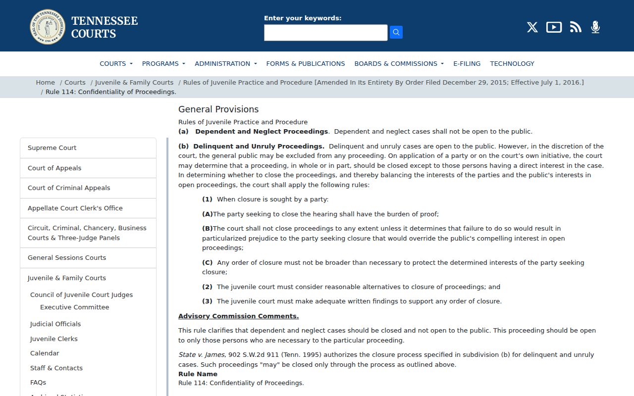 Houston County juvenile court record confidentiality under Rule 114