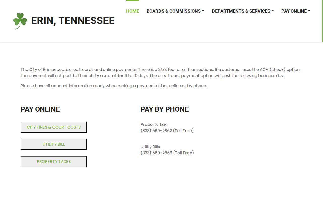Erin court docket distinction from the official city fines payment page